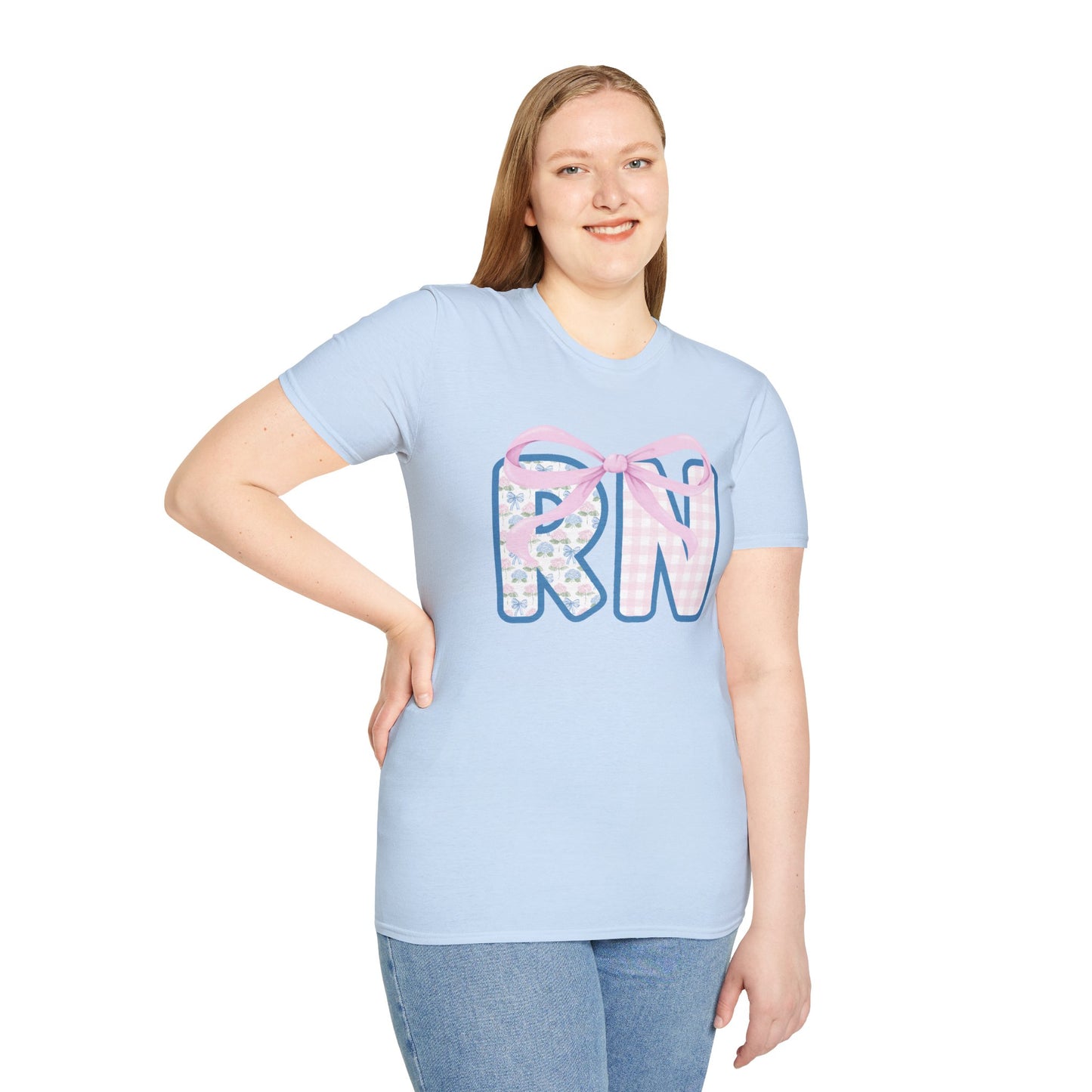Cute RN Bow T-Shirt for Nurses, Unisex Softstyle Tee, Nursing School Gift, Nurse Appreciation Day, Medical Profession Shirt, [...]
