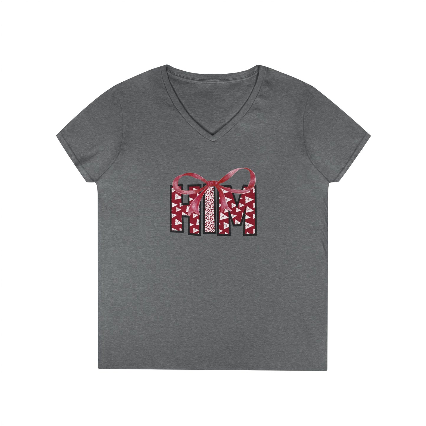 Ladies' V-Neck T-Shirt with Heart Pattern, Cute Graphic Tee, Gift for Her, Casual Outfit, Valentine's Day Top, Fashion for Women