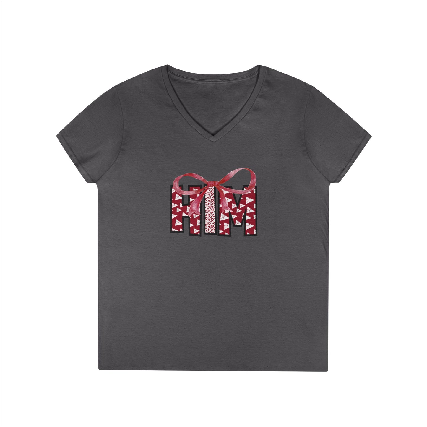 Ladies' V-Neck T-Shirt with Heart Pattern, Cute Graphic Tee, Gift for Her, Casual Outfit, Valentine's Day Top, Fashion for Women