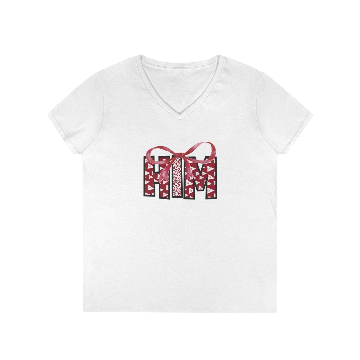 Ladies' V-Neck T-Shirt with Heart Pattern, Cute Graphic Tee, Gift for Her, Casual Outfit, Valentine's Day Top, Fashion for Women